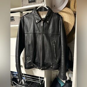 Sandro Black Leather Motorcycle Jacket Size M